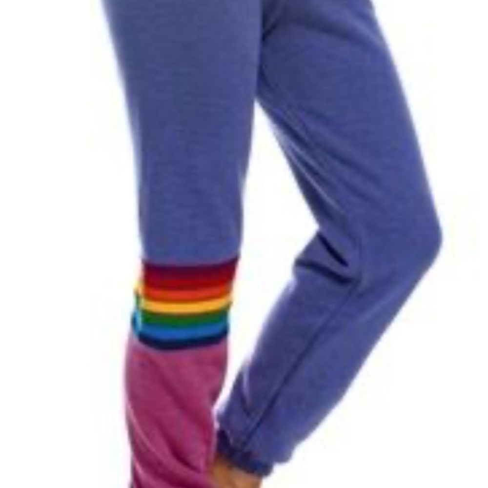 Rare! Aviator Nation S Lavender Rainbow 8 Stripe gently worn pants sold out - Picture 2 of 9